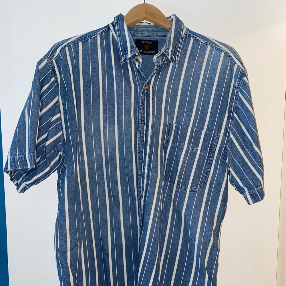 Short Sleeve Denim Button Down White stripes